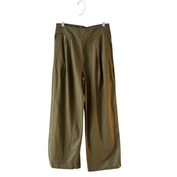 Abercrombie Linen Blend Pleated Wide Leg Pants Size M Green Neutral Minimal Work - Picture 2 of 9